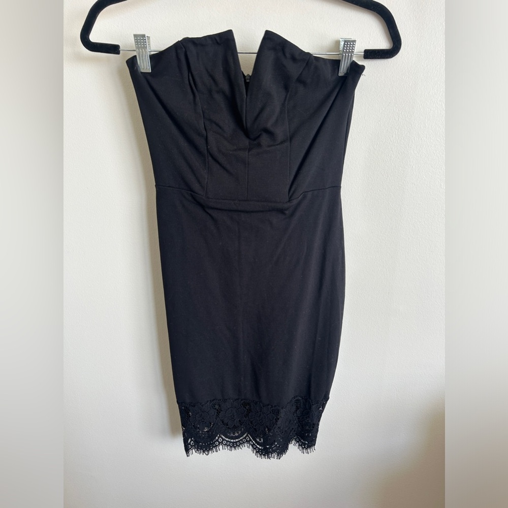 Just Fab Strapless Black dress with lace trim